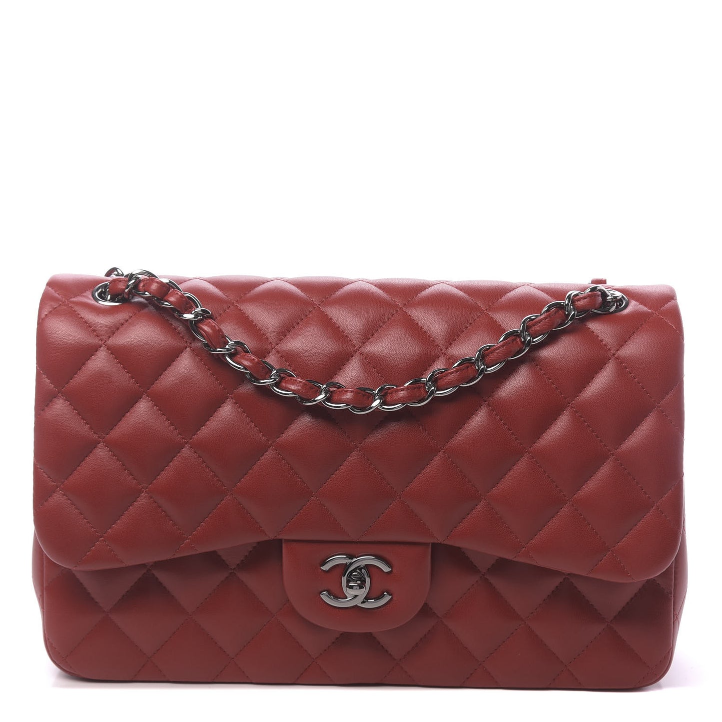 Lambskin Quilted Jumbo Double Flap Red