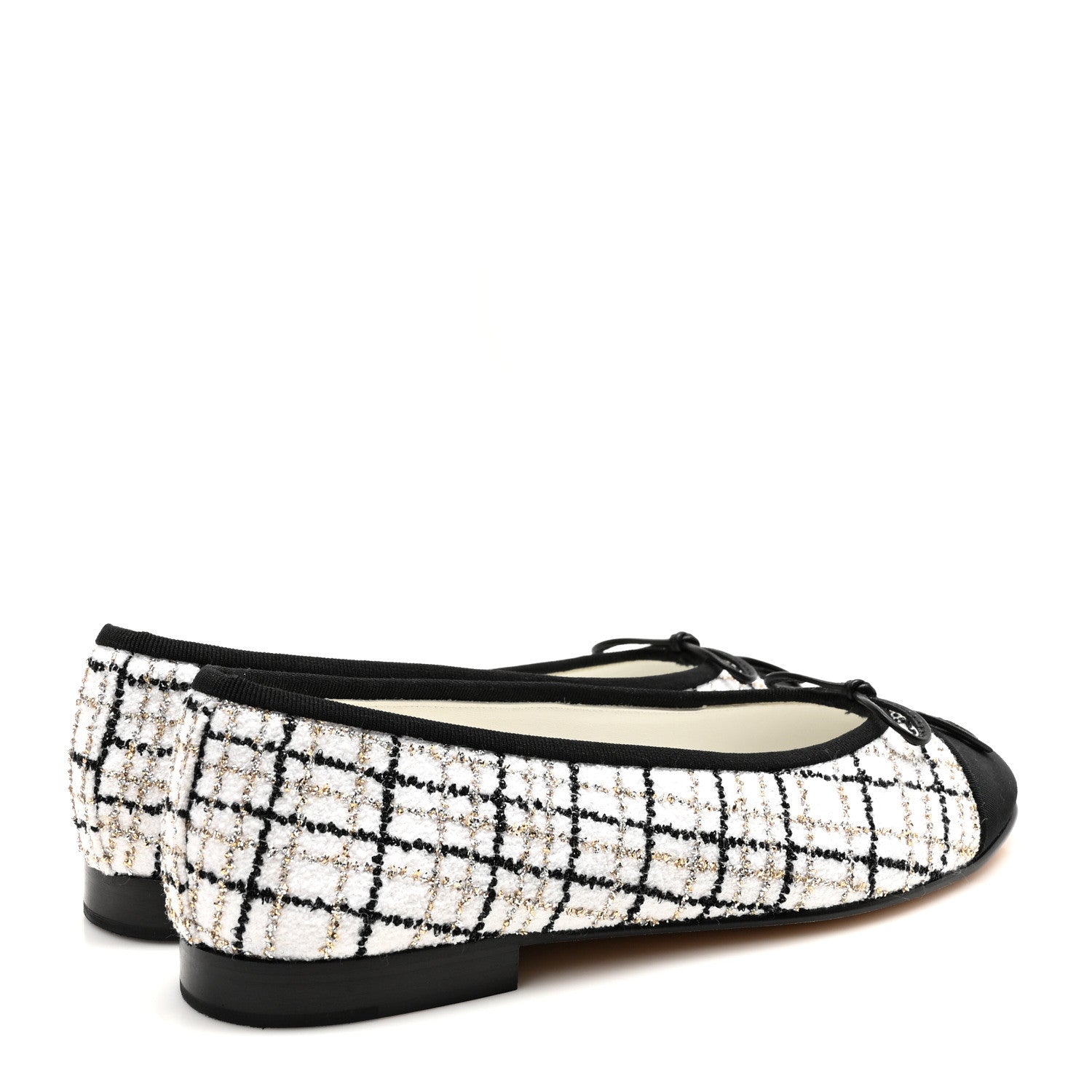 Chanel Tweed Grosgrain Cap Toe Ballerina Flats 37.5 White Gold Black 5 of 8