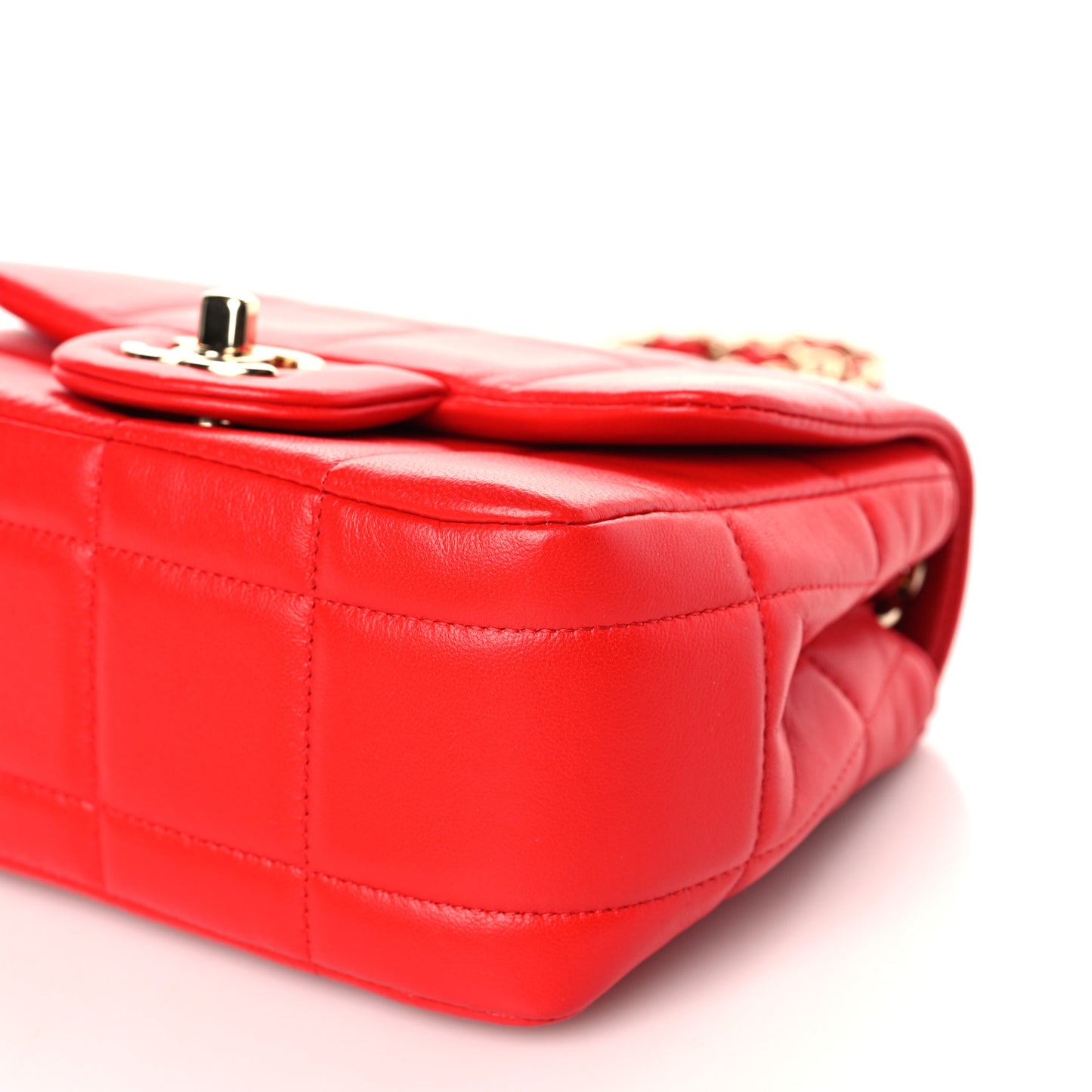 Lambskin Resin Crystal Square Quilted Monacoco Mini Flap Red