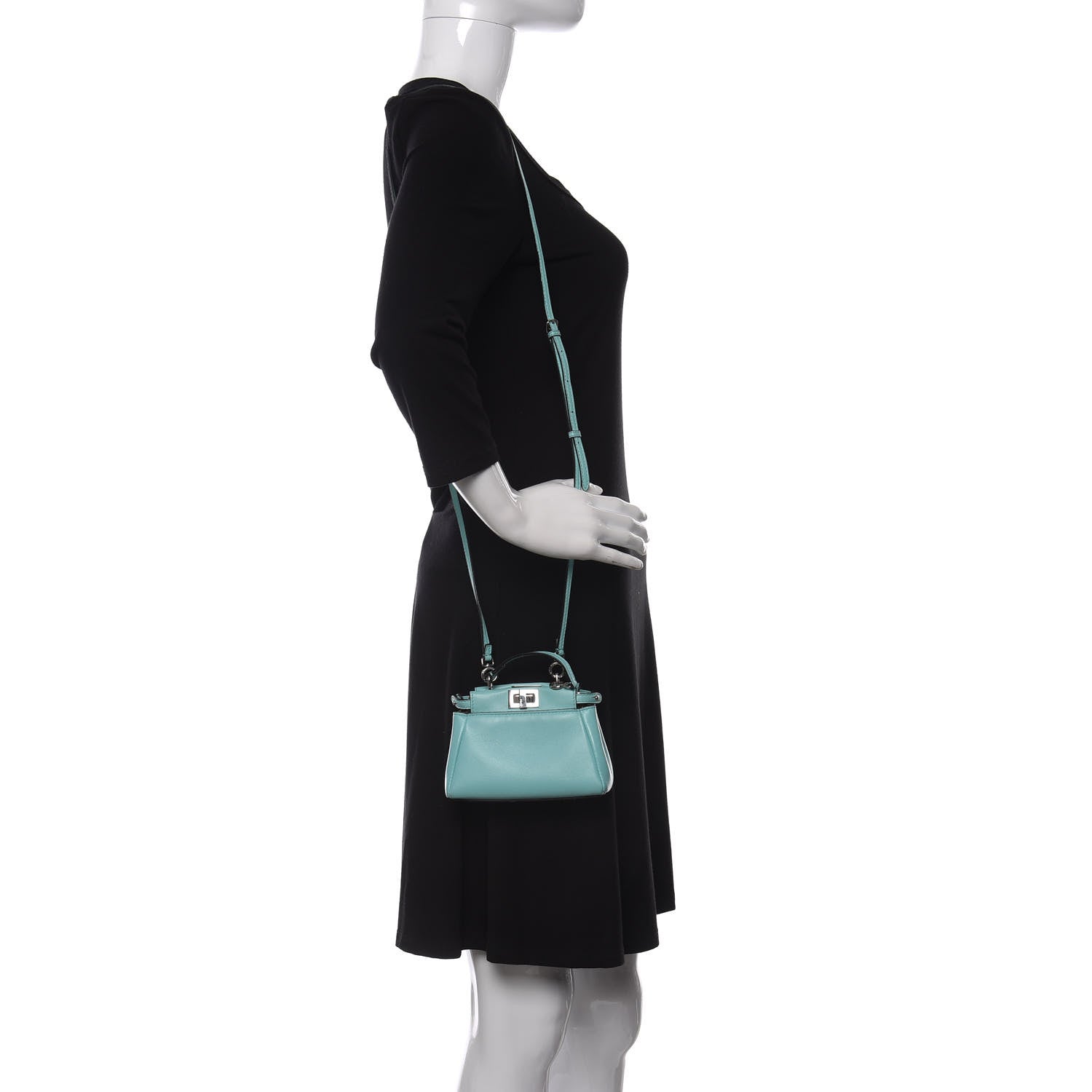Fendi Shiny Nappa Micro Peekaboo Iconic Satchel Turchese Egiz 2 of 14