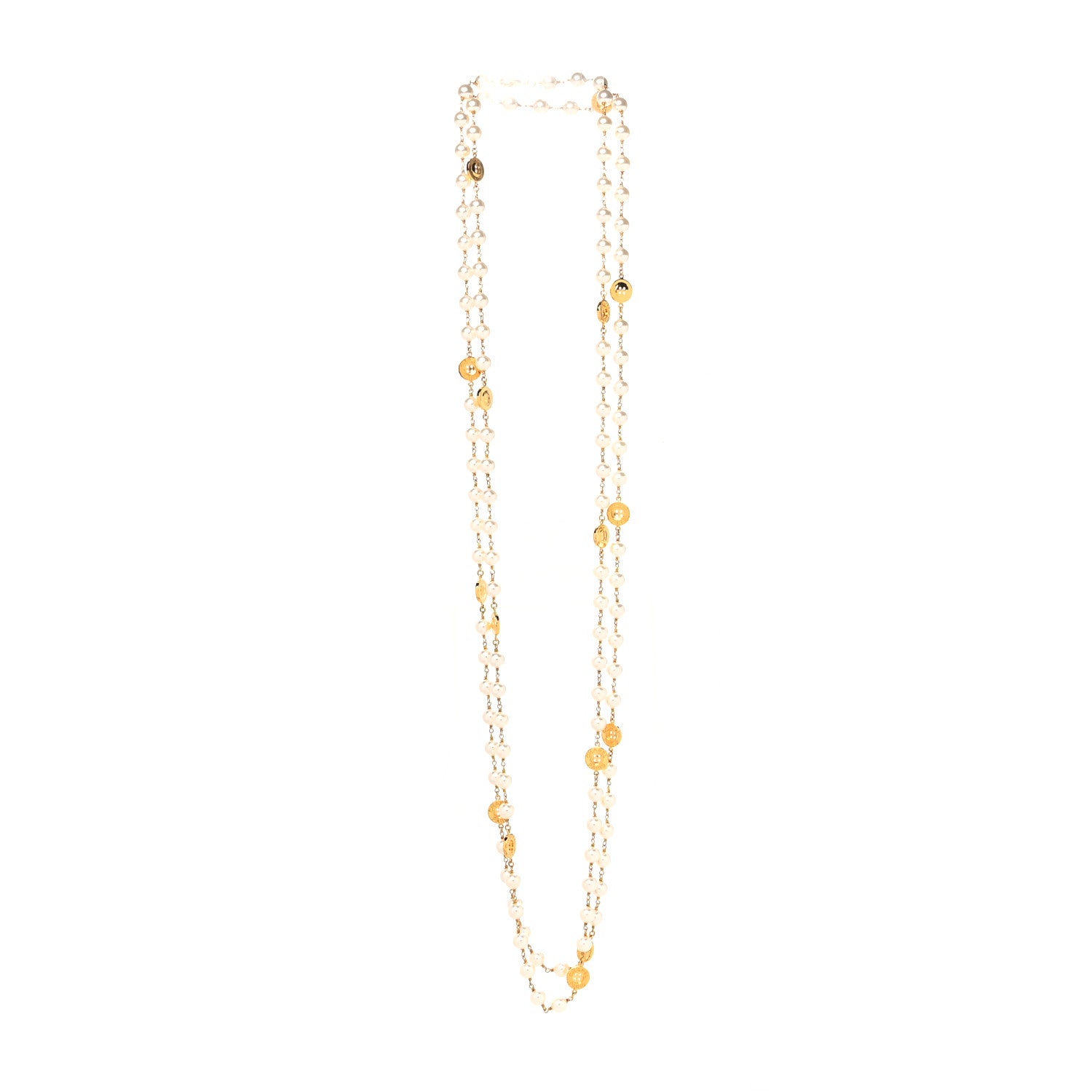 Chanel Metal Pearl Paris Button Necklace Gold 2 of 3