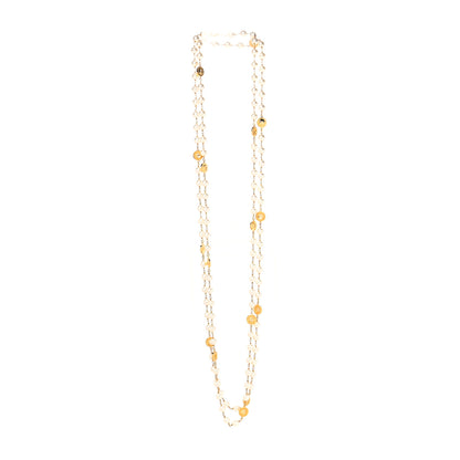 Chanel Metal Pearl Paris Button Necklace Gold 2 of 3