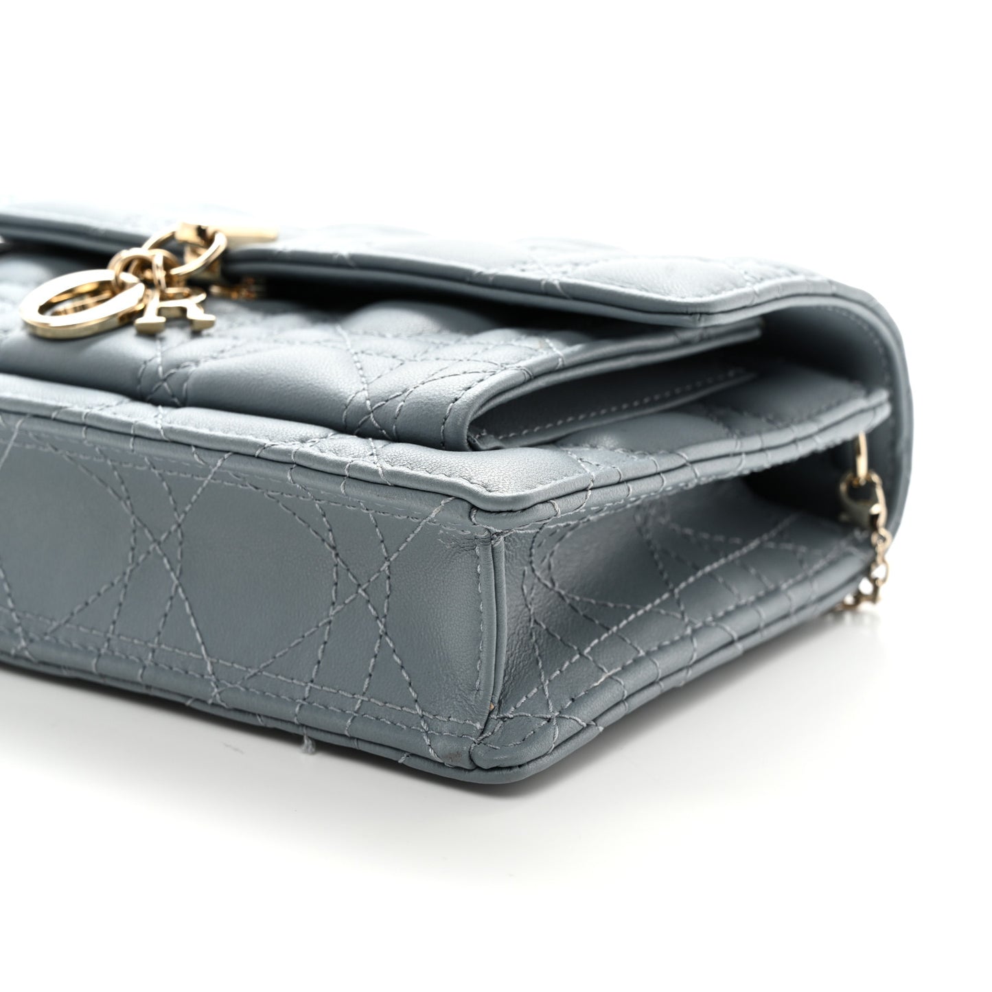 Lambskin Cannage Lady Dior Chain Pouch Cloud Blue