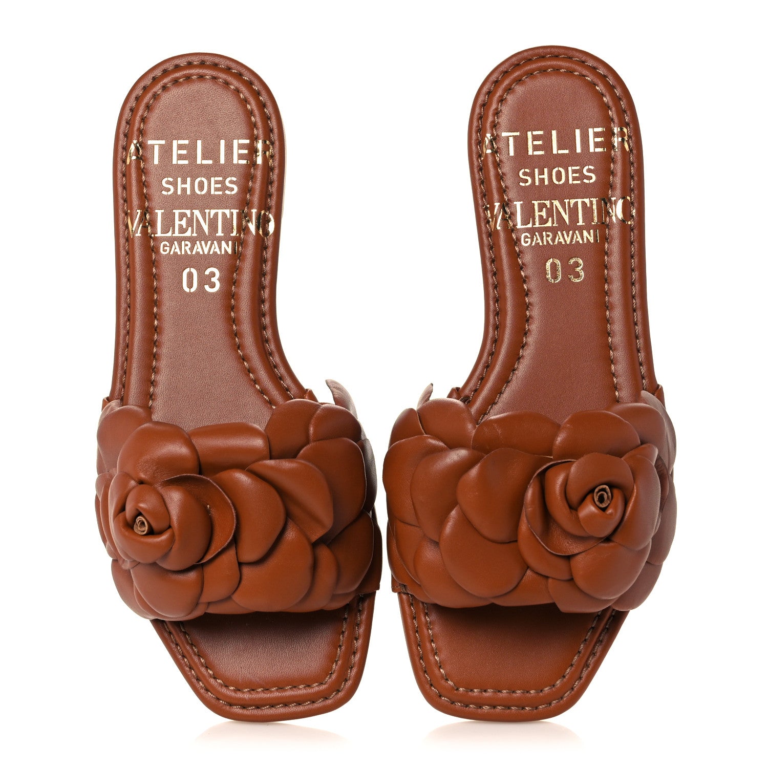 Valentino Garavani Calfskin Atelier 03 Rose Edition Slide Sandals 38 Cuoio 5 of 10