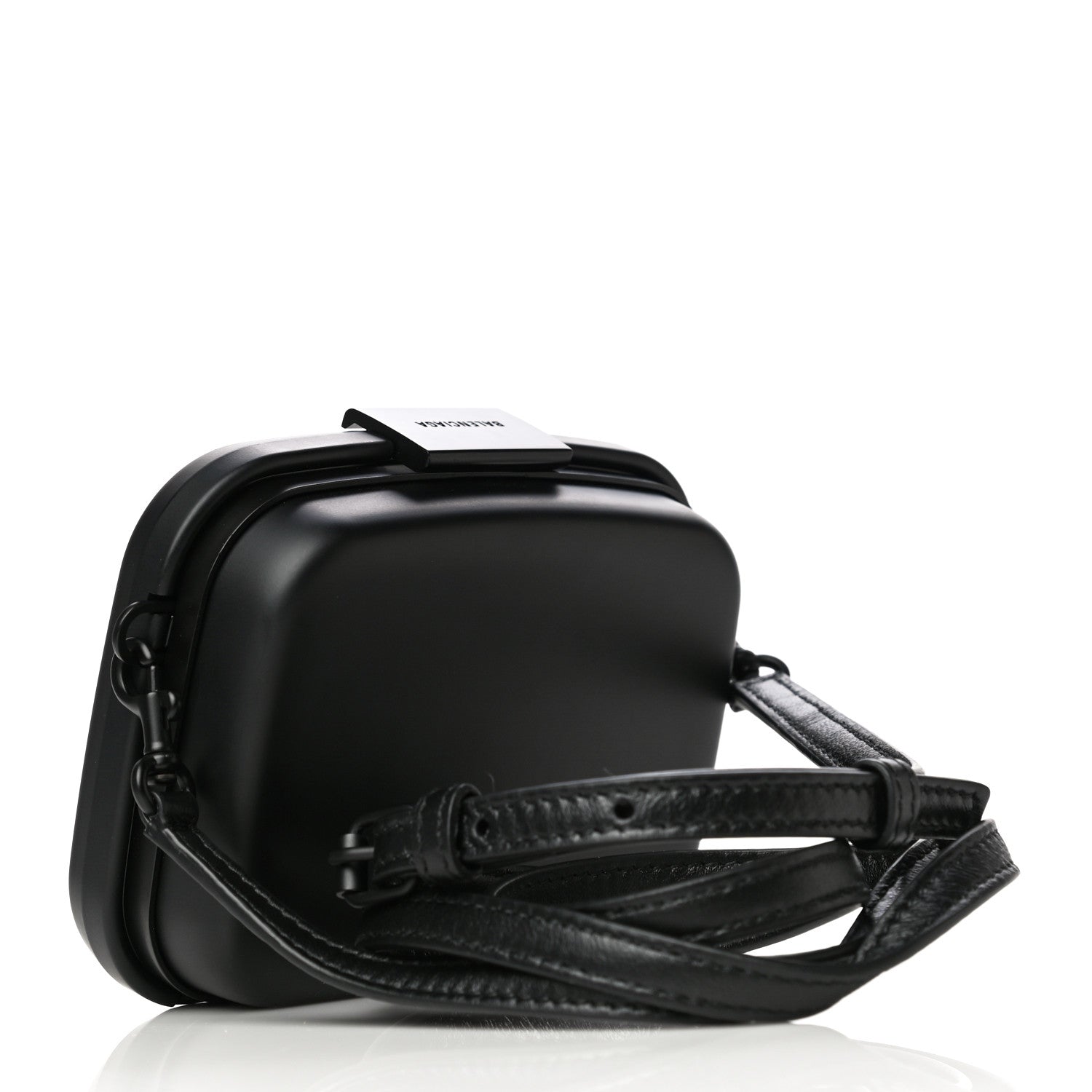 Balenciaga Recycled Plastic Calfskin Embossed Mini Lunch Box Case with Strap Black 2 of 10