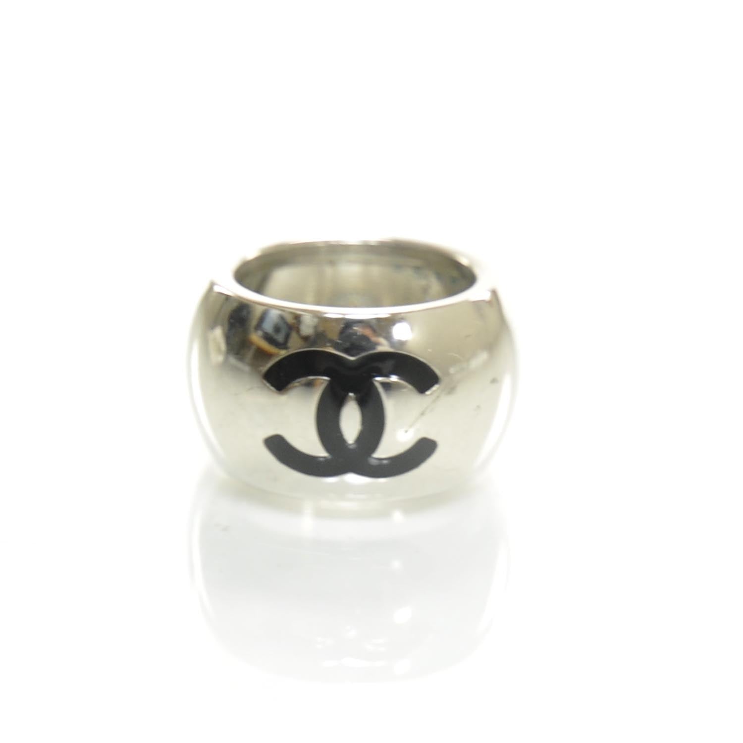 Chanel CC Heart Ring Silver and Black 7.25 2 of 3