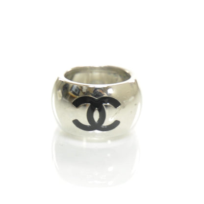 Chanel CC Heart Ring Silver and Black 7.25 2 of 3