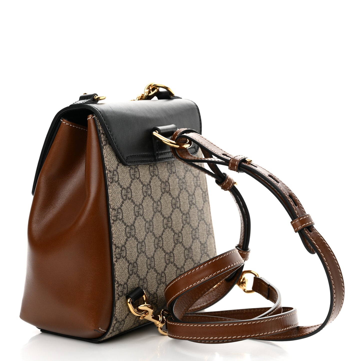 GG Supreme Monogram Calfskin Padlock Backpack Beige Cuir Black