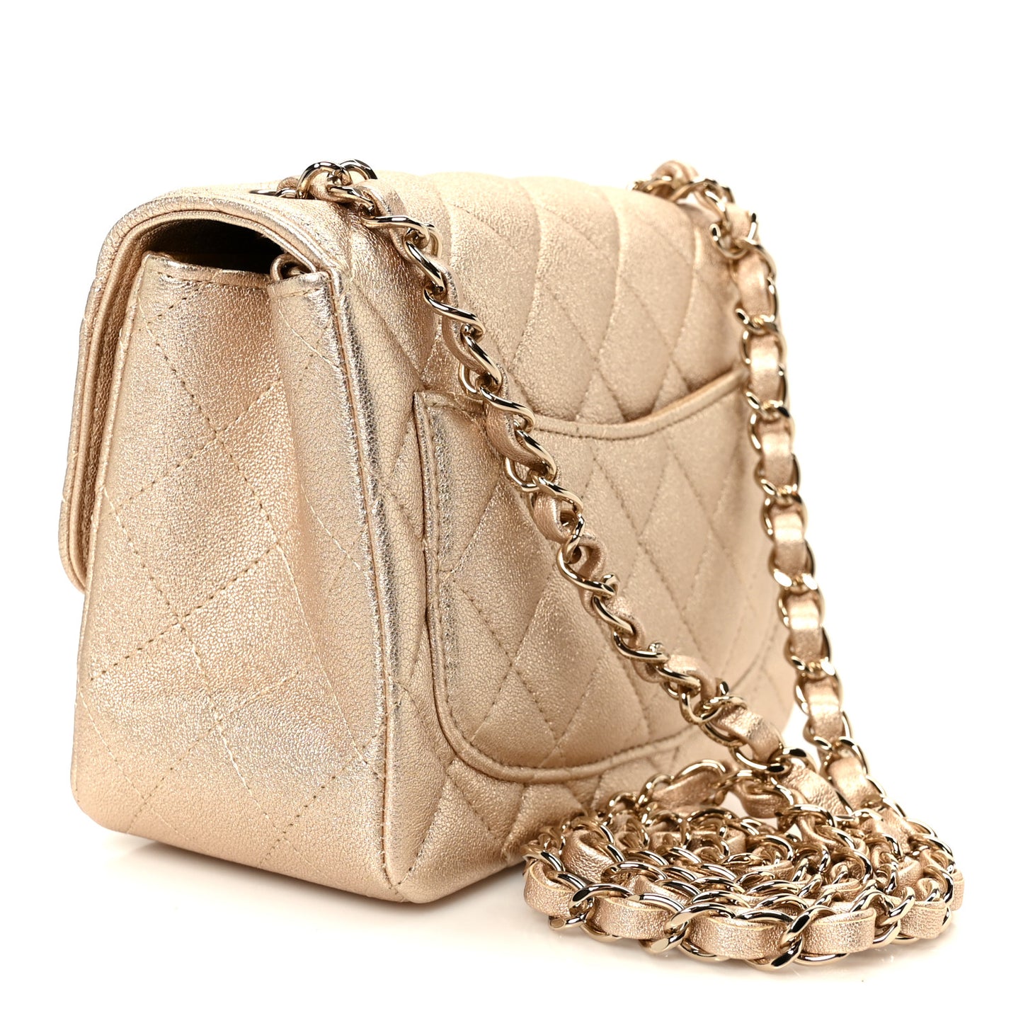 Metallic Lambskin Quilted Mini Square Flap Gold