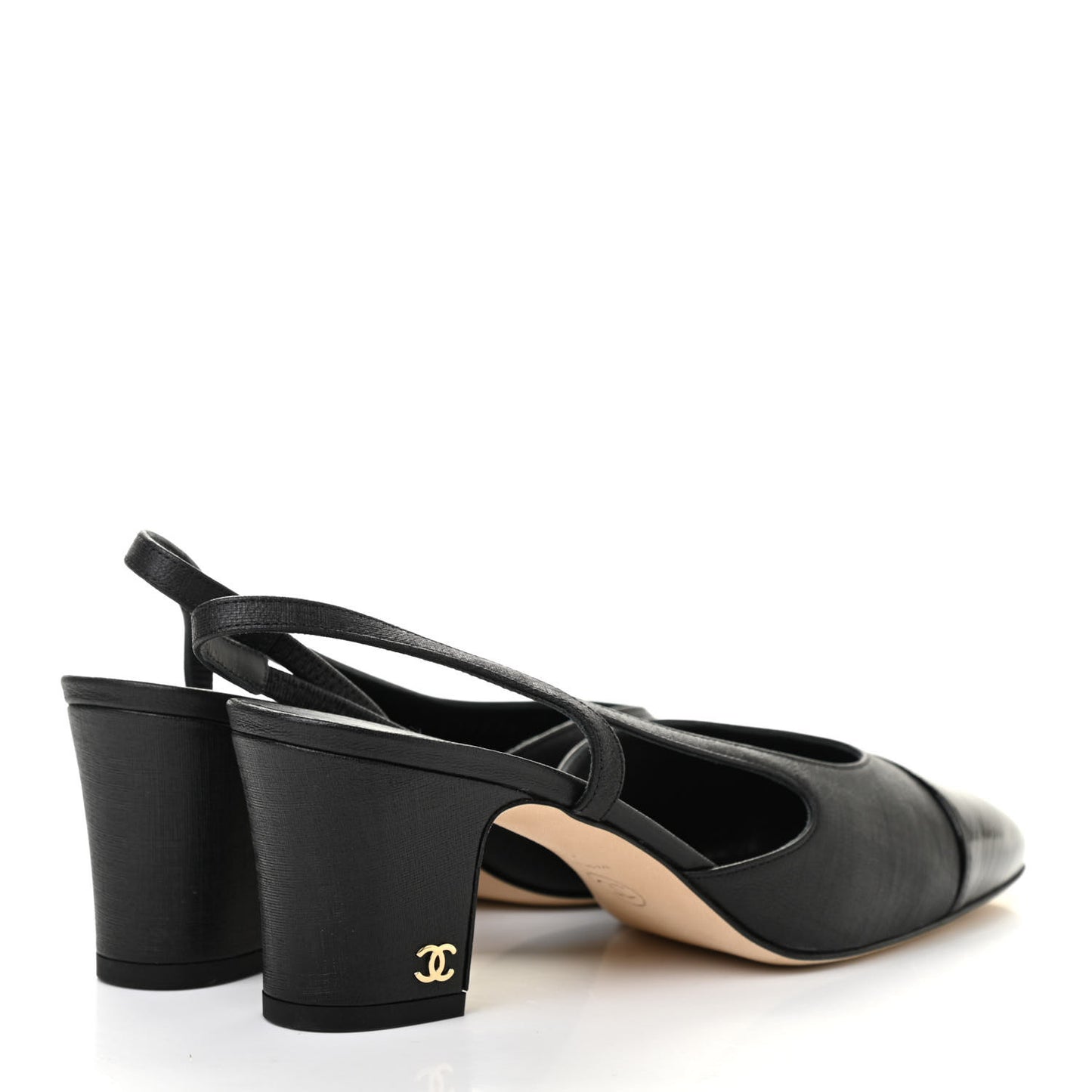 Goatskin Calfskin Cap Toe CC Slingback Sandals 37 Black