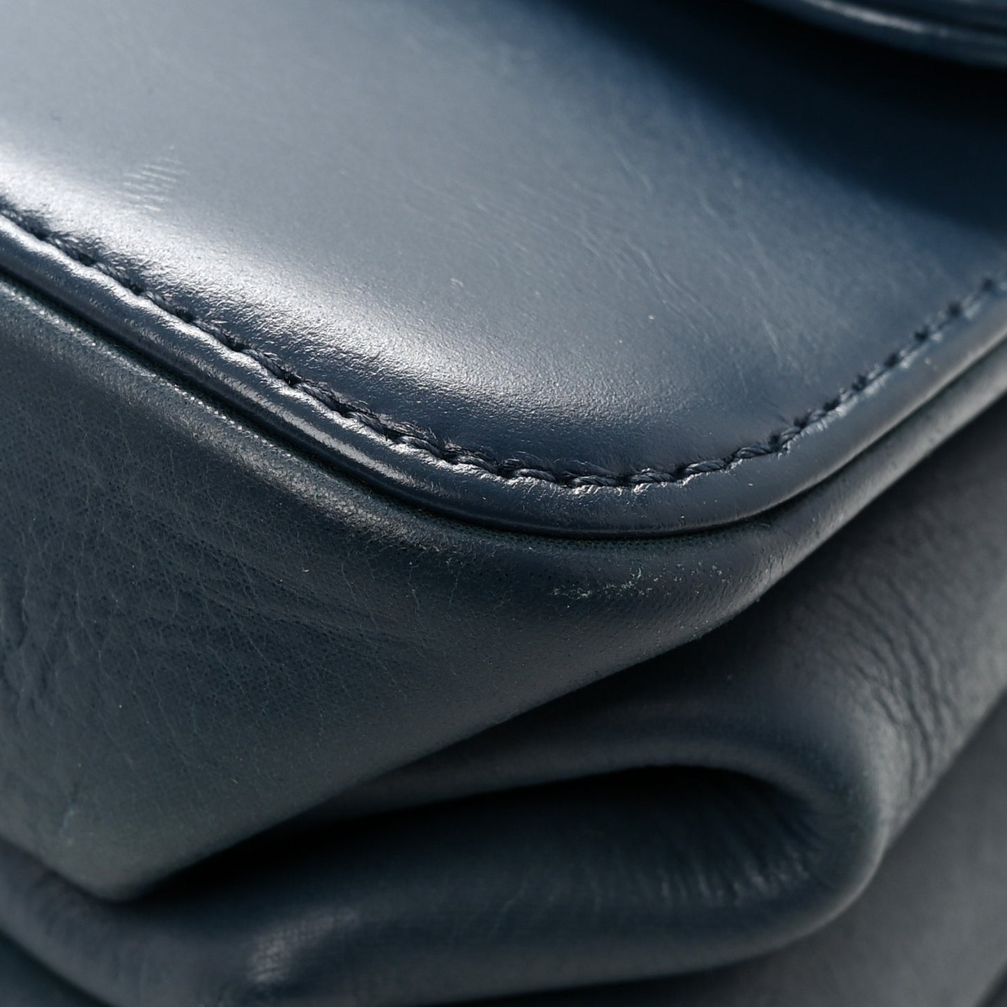 Glazed Calfskin Quilted Small Straight Lined Flap Blue