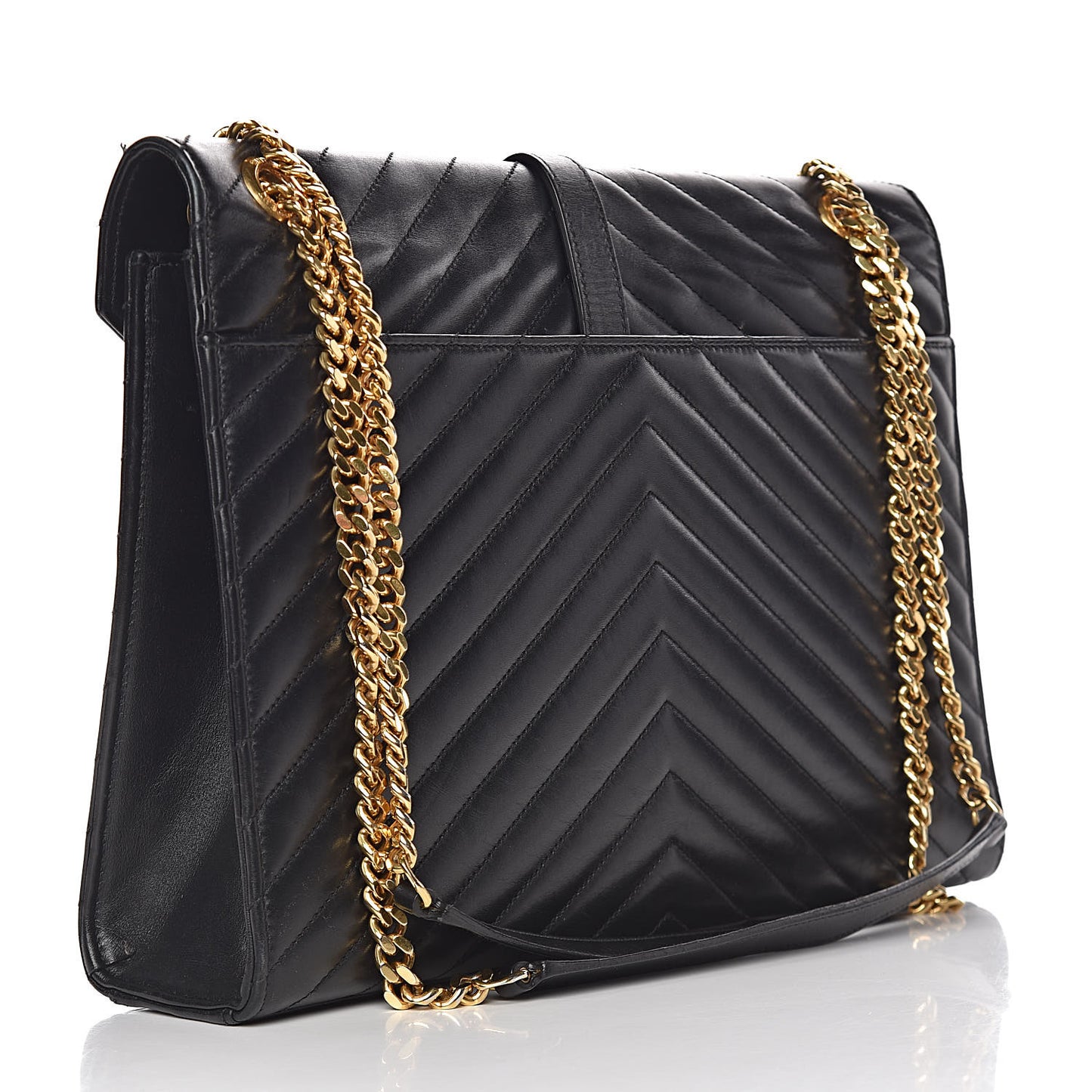 Smooth Calfskin Matelasse Chevron Large Monogram Satchel Black