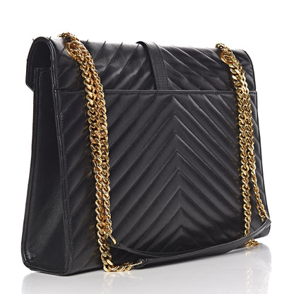 Saint Laurent Smooth Calfskin Matelasse Chevron Large Monogram Satchel Black 3 of 23