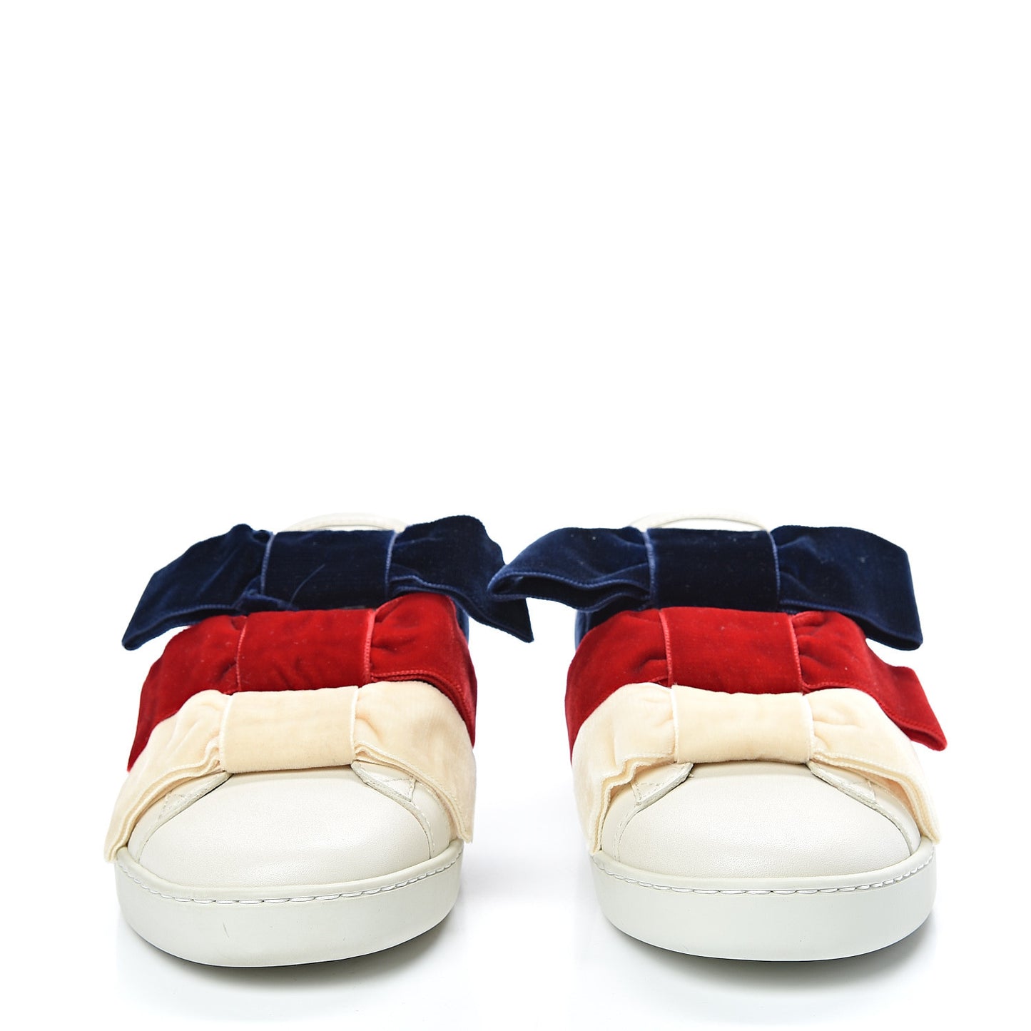 Calfskin Velvet Womens Bow Ace Sneakers 37.5 White