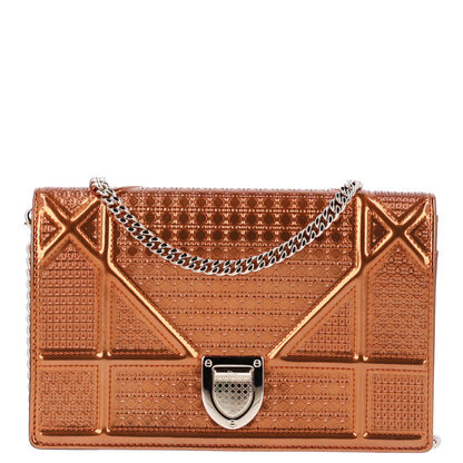 Christian Dior Metallic Patent Micro-Cannage Diorama Wallet on Chain Pouch Orange 1 of 9