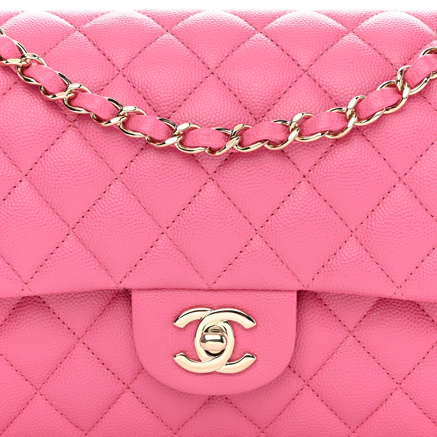 Caviar Quilted Medium Double Flap Pink