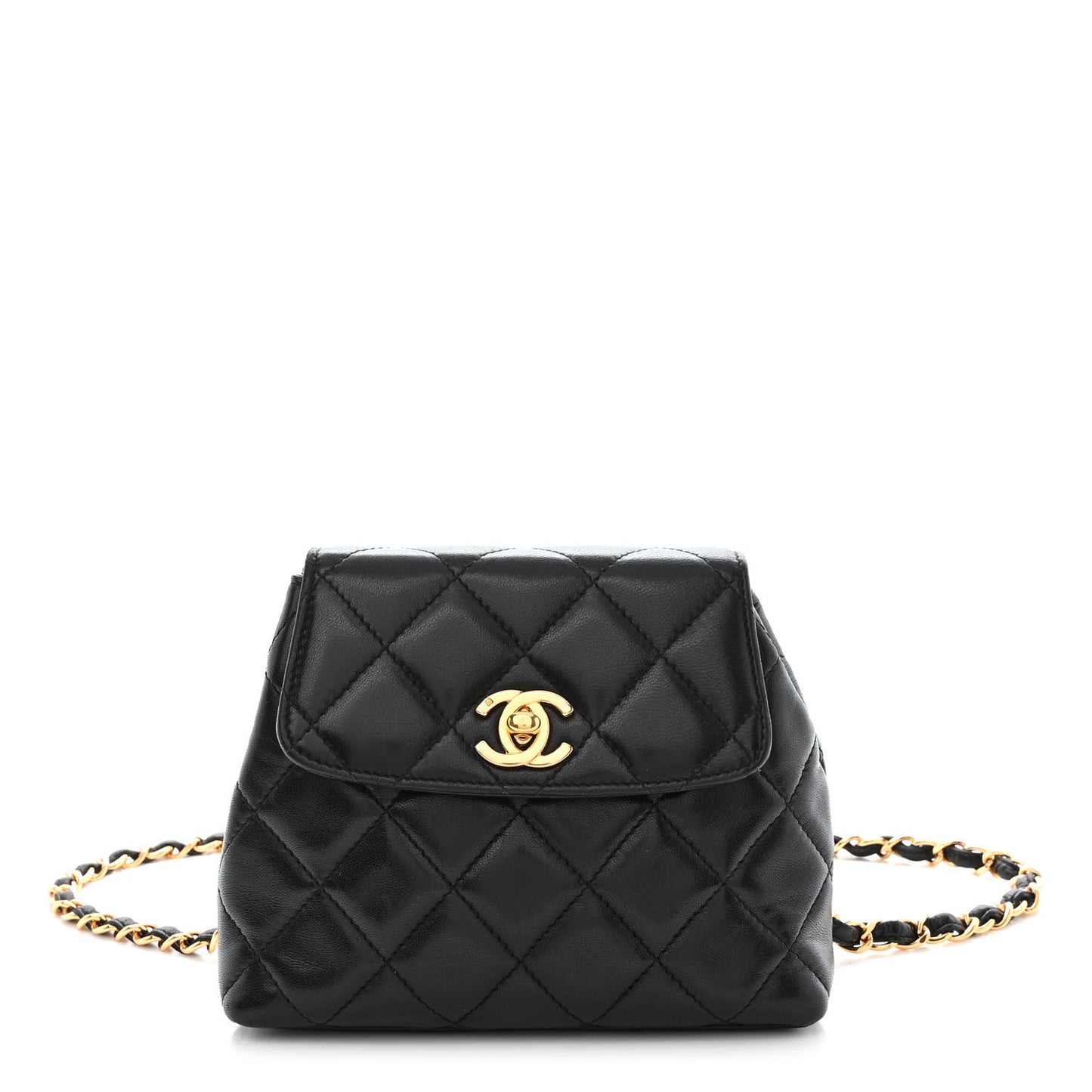 Lambskin Quilted Mini Flap Waist Belt Bag Black