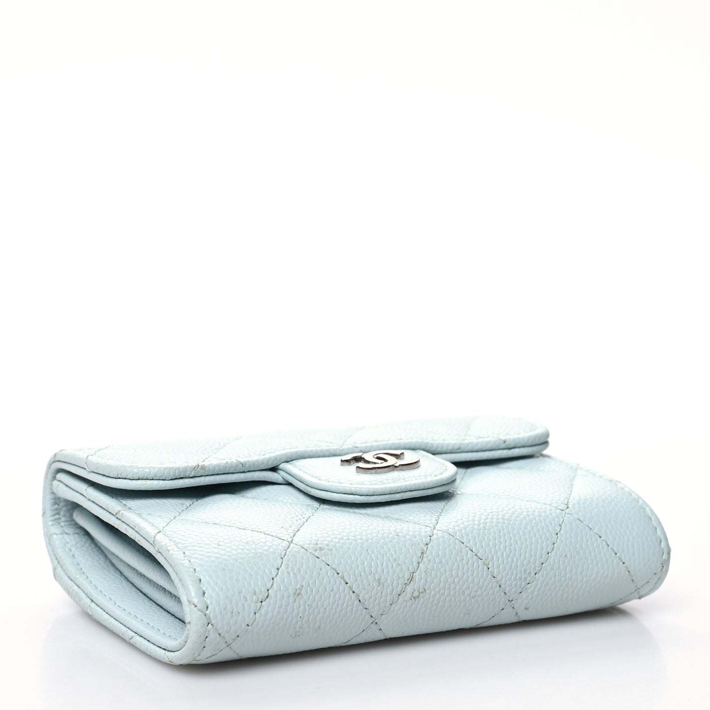 Caviar Quilted Flap Card Holder Wallet Light Blue