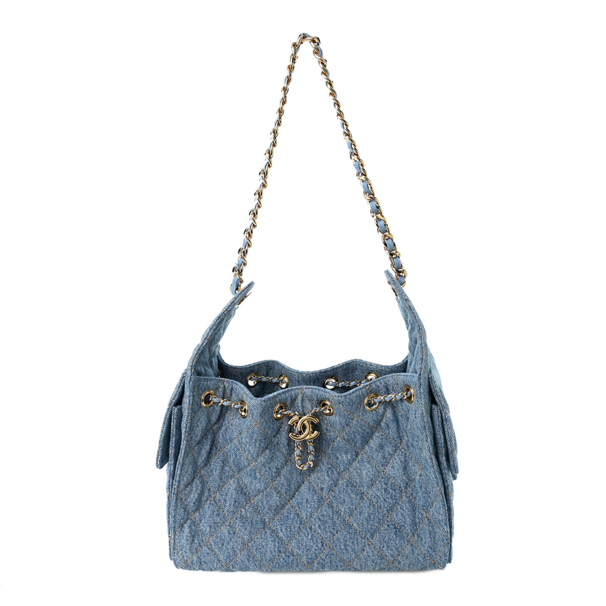 Denim Quilted Small Chanel 25 Handbag Blue