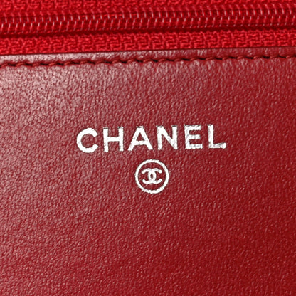 Chanel Lambskin Quilted Wallet On Chain WOC Red 5 of 10