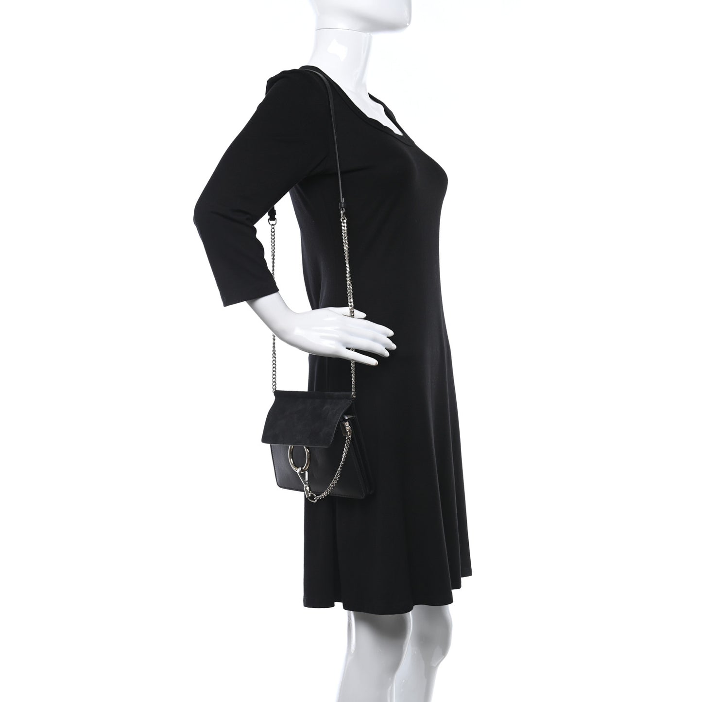 Calfskin Suede Mini Chain Faye Shoulder Bag Black