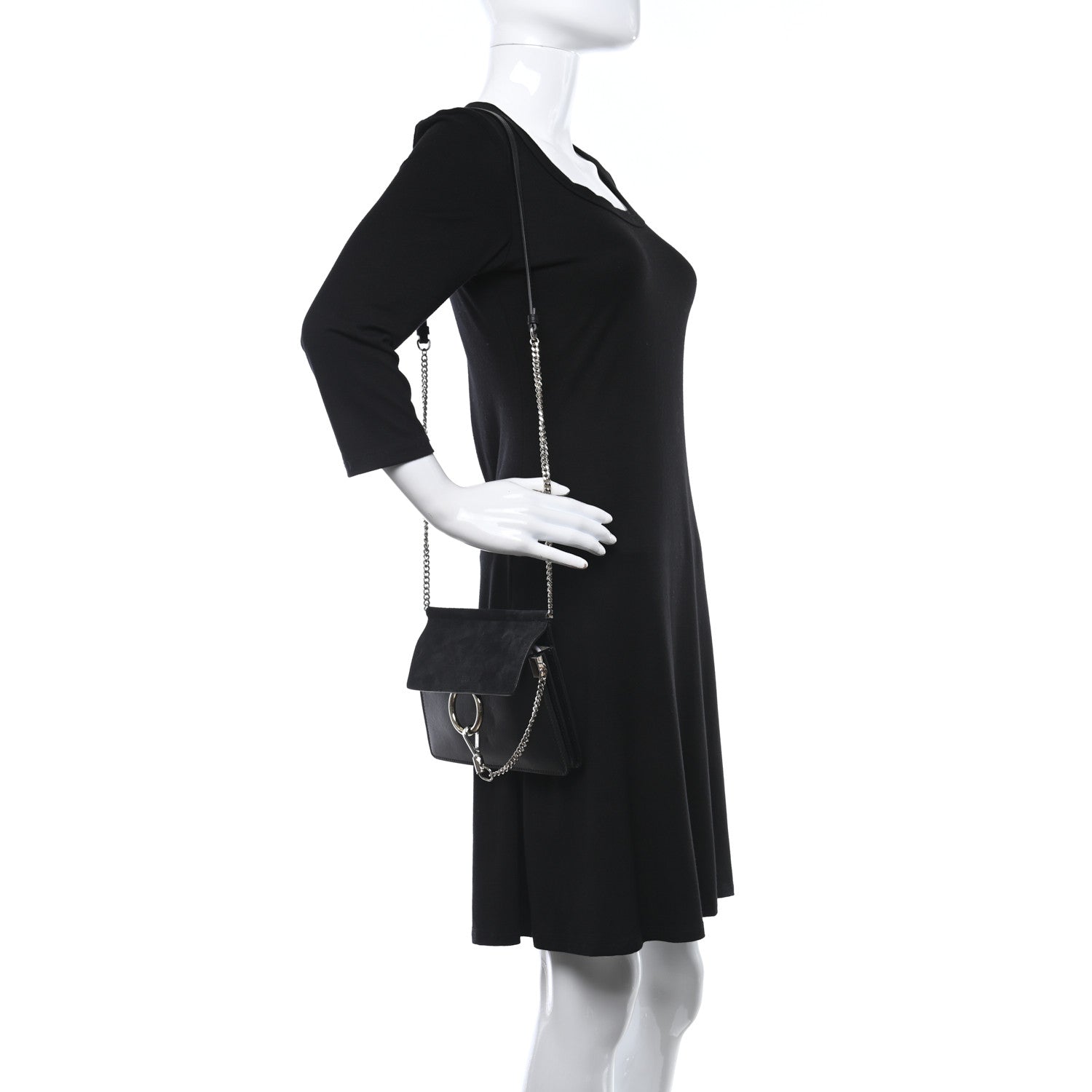 Chloe Calfskin Suede Mini Chain Faye Shoulder Bag Black 2 of 8