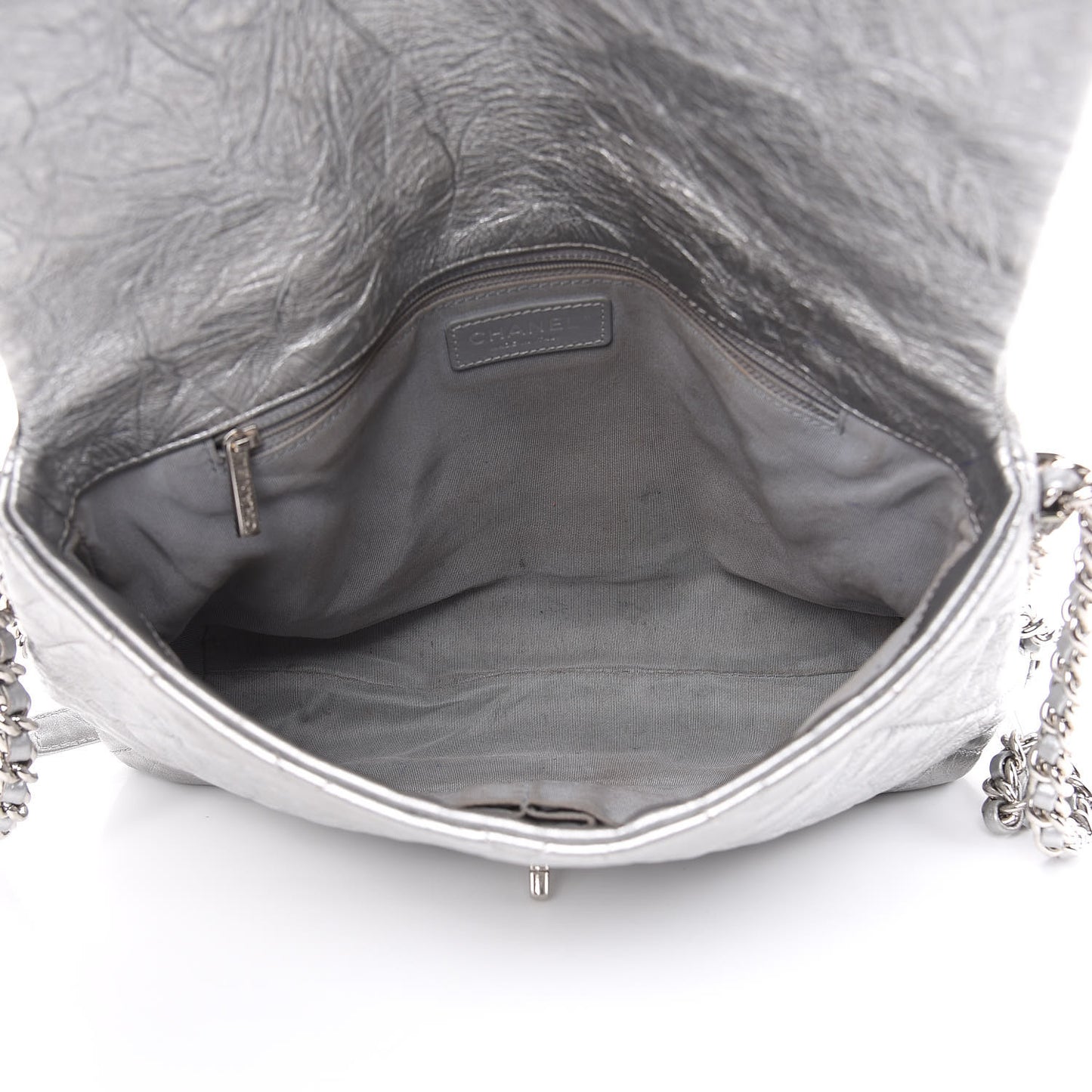 Metallic Crumpled Calfskin Big Bang Flap Bag Silver