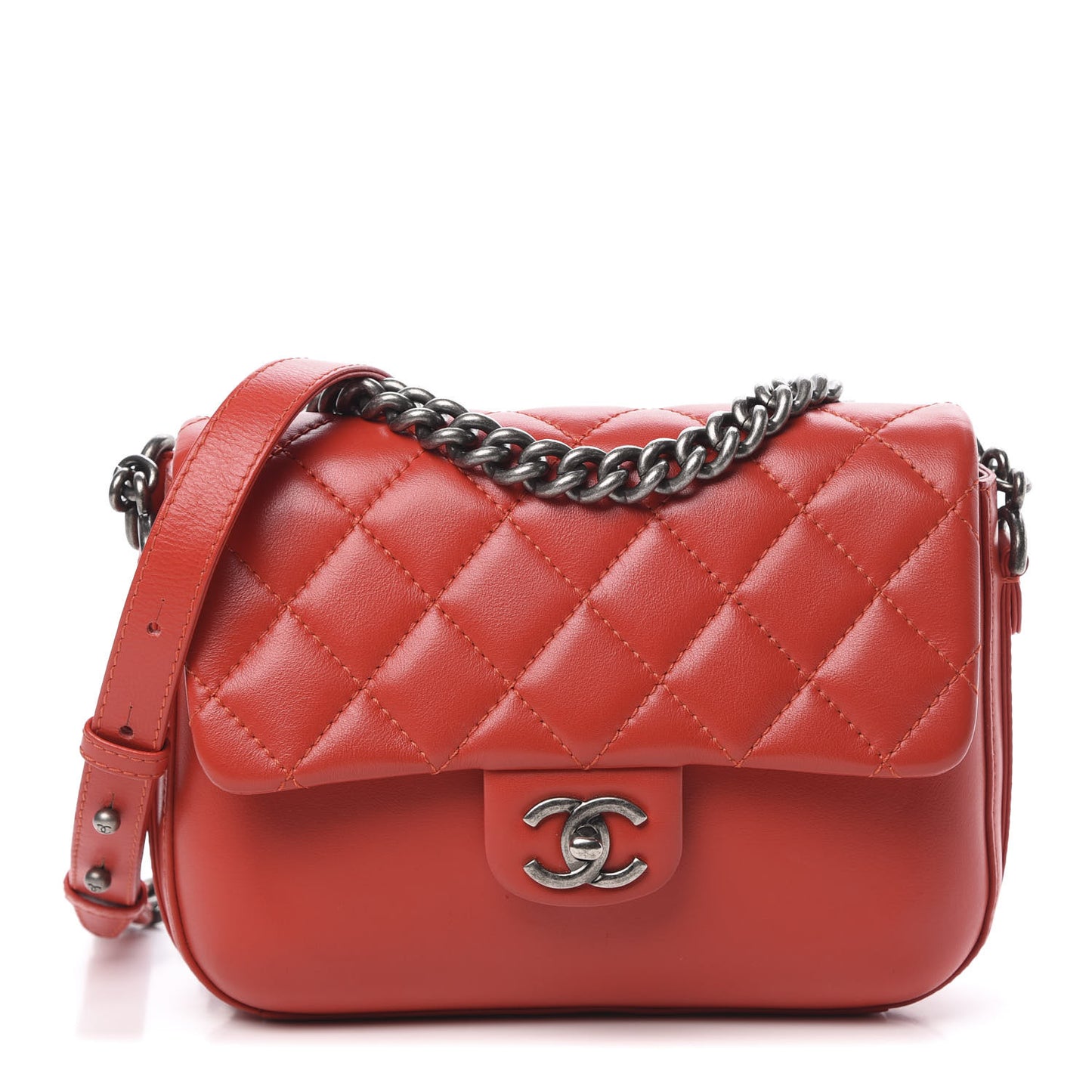 Calfskin Quilted Medium Rock My Shoulder Flap Red