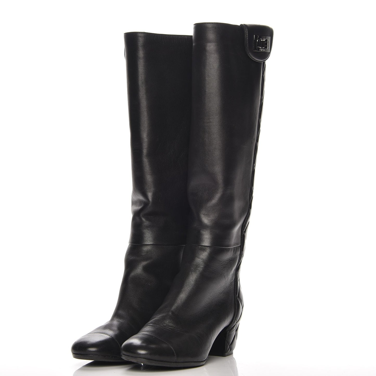 Lambskin Quilted Reissue Knee High Tall Boots 37.5 Black