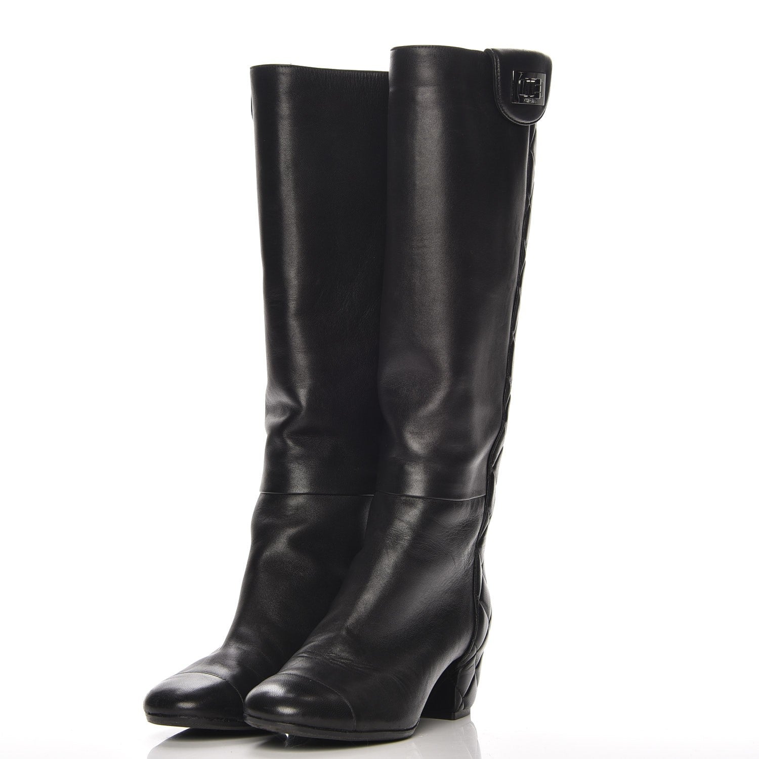 Chanel Lambskin Quilted Reissue Knee High Tall Boots 37.5 Black 3 of 12