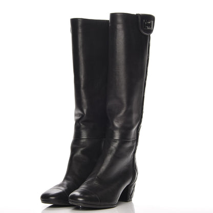 Chanel Lambskin Quilted Reissue Knee High Tall Boots 37.5 Black 3 of 12