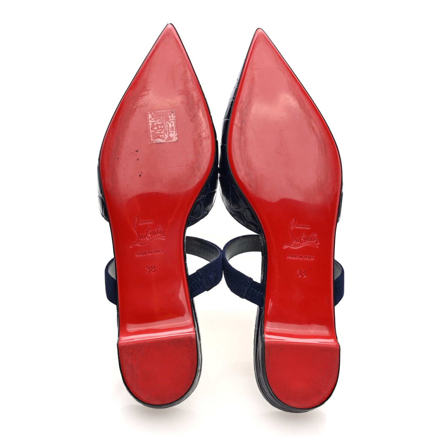 Christian Louboutin Calfskin Crocodile Embossed Choc Lock Flats 38 Obscur 6 of 8