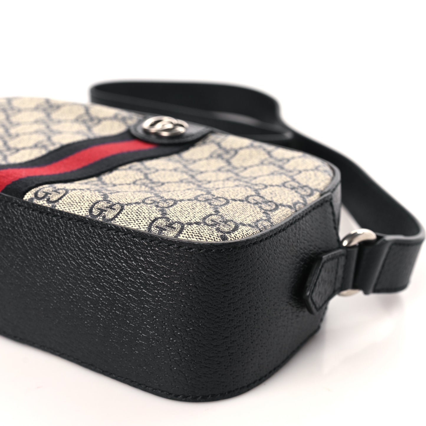 GG Supreme Monogram Textured Dollar Calfskin Web Small Ophidia Camera Bag Beige Blue
