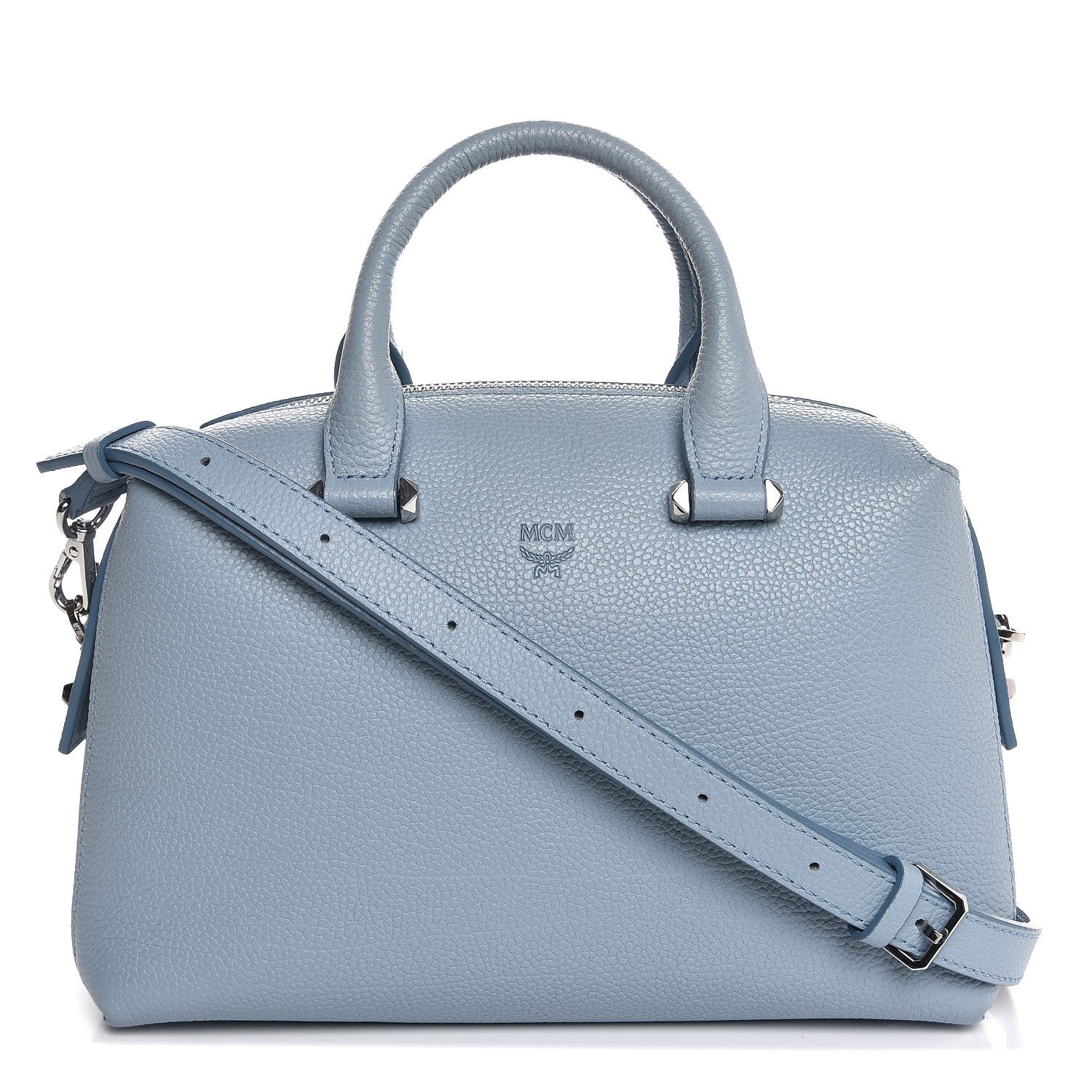 MCM Grained Calfskin Small Ella Boston Sky Blue 1 of 10
