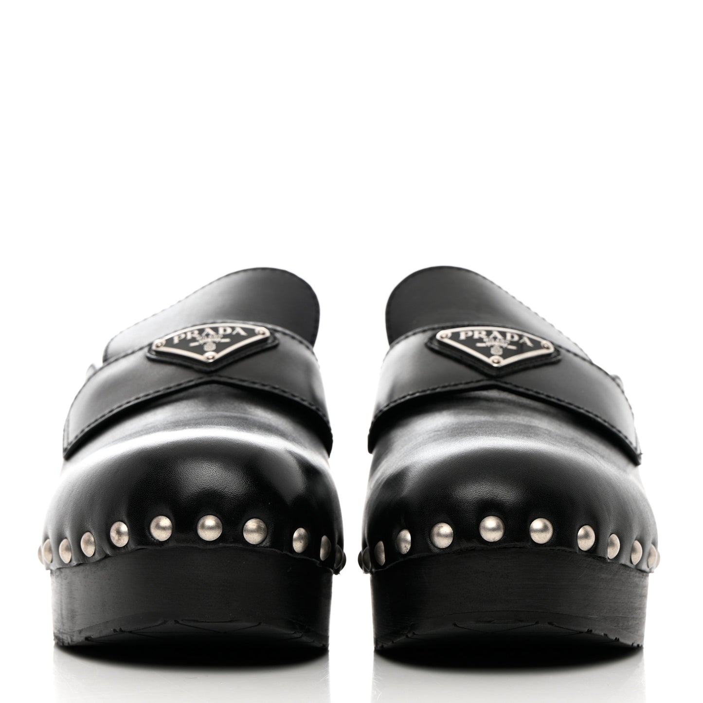 Natural Calfskin Metal Triangle Logo 45mm Clogs 39 Black