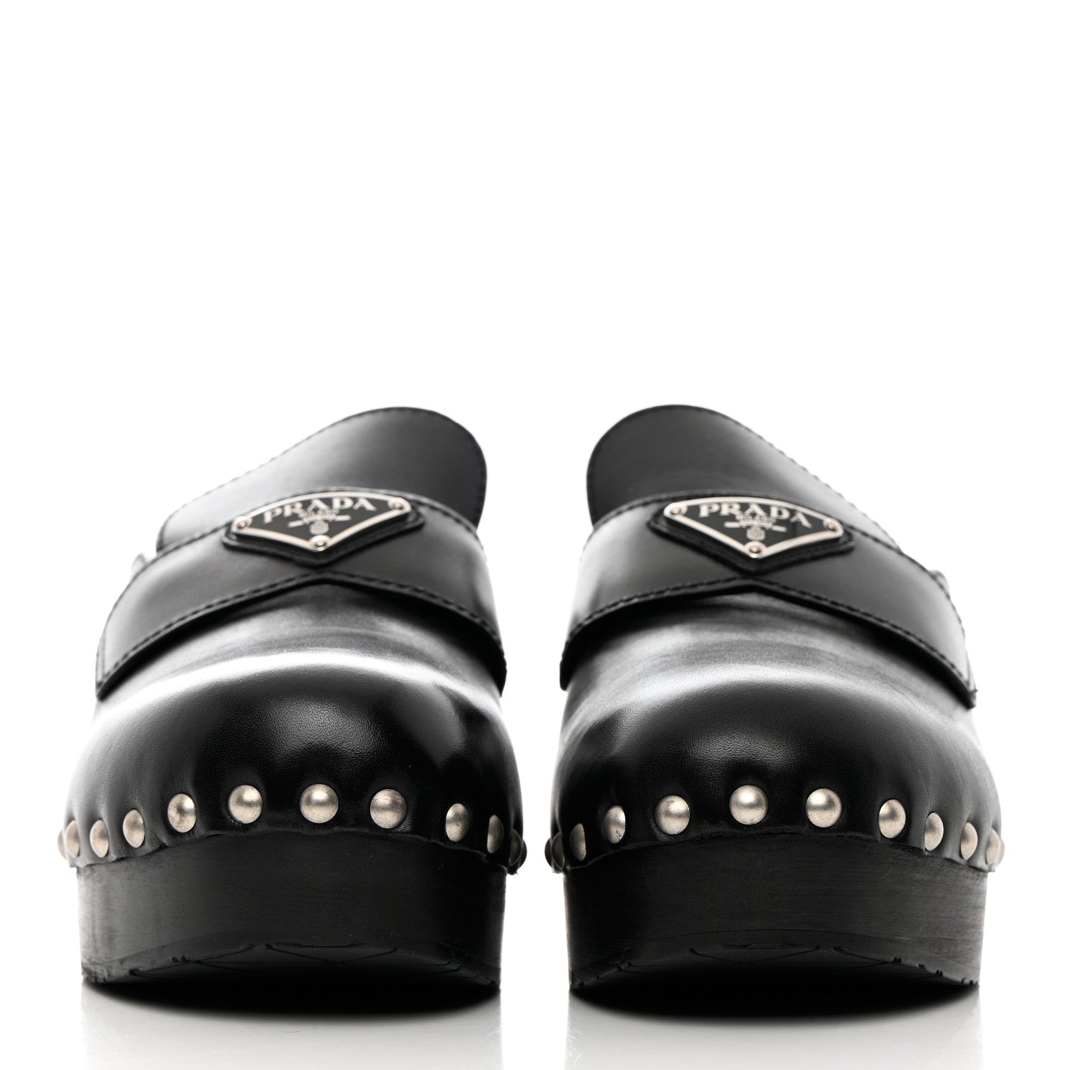 Prada Natural Calfskin Metal Triangle Logo 45mm Clogs 39 Black 2 of 11