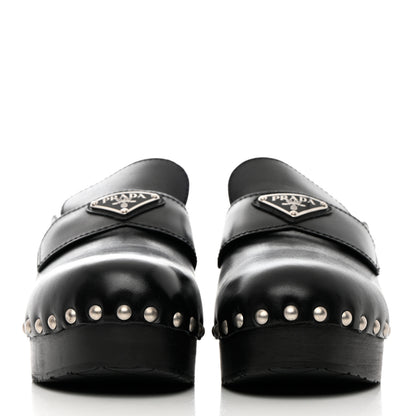 Prada Natural Calfskin Metal Triangle Logo 45mm Clogs 39 Black 2 of 11