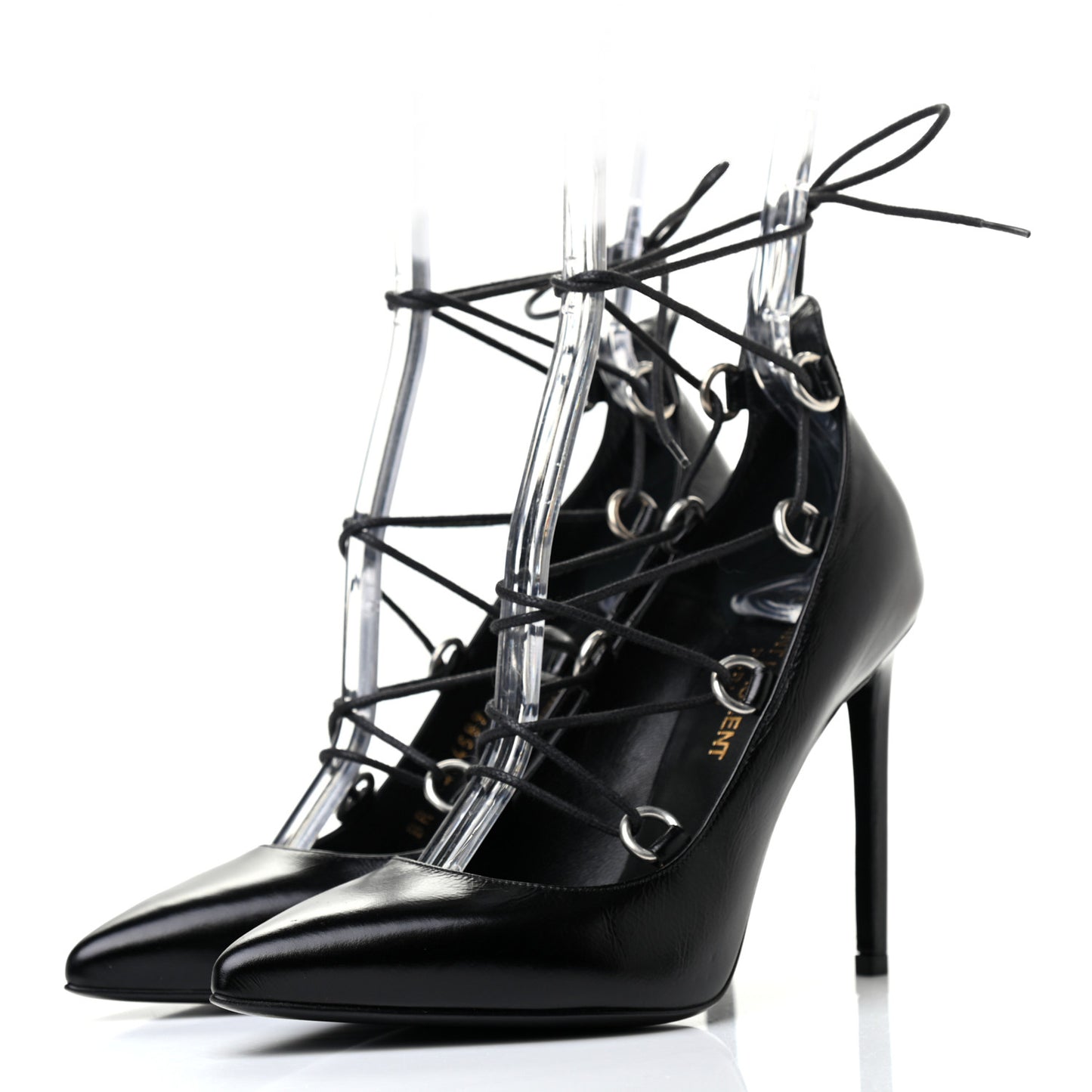 Shiny Calfskin Paris 105 Lace Up Pumps 35.5 Black