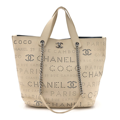 Chanel Calfskin Tweed Small Logo Eyelets Shopping Tote Beige 1 of 15