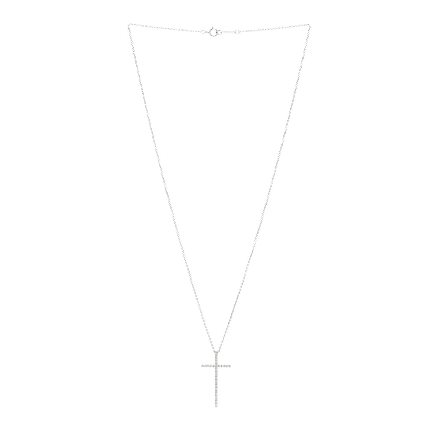18K White Gold Diamond Metro Cross Pendant Necklace