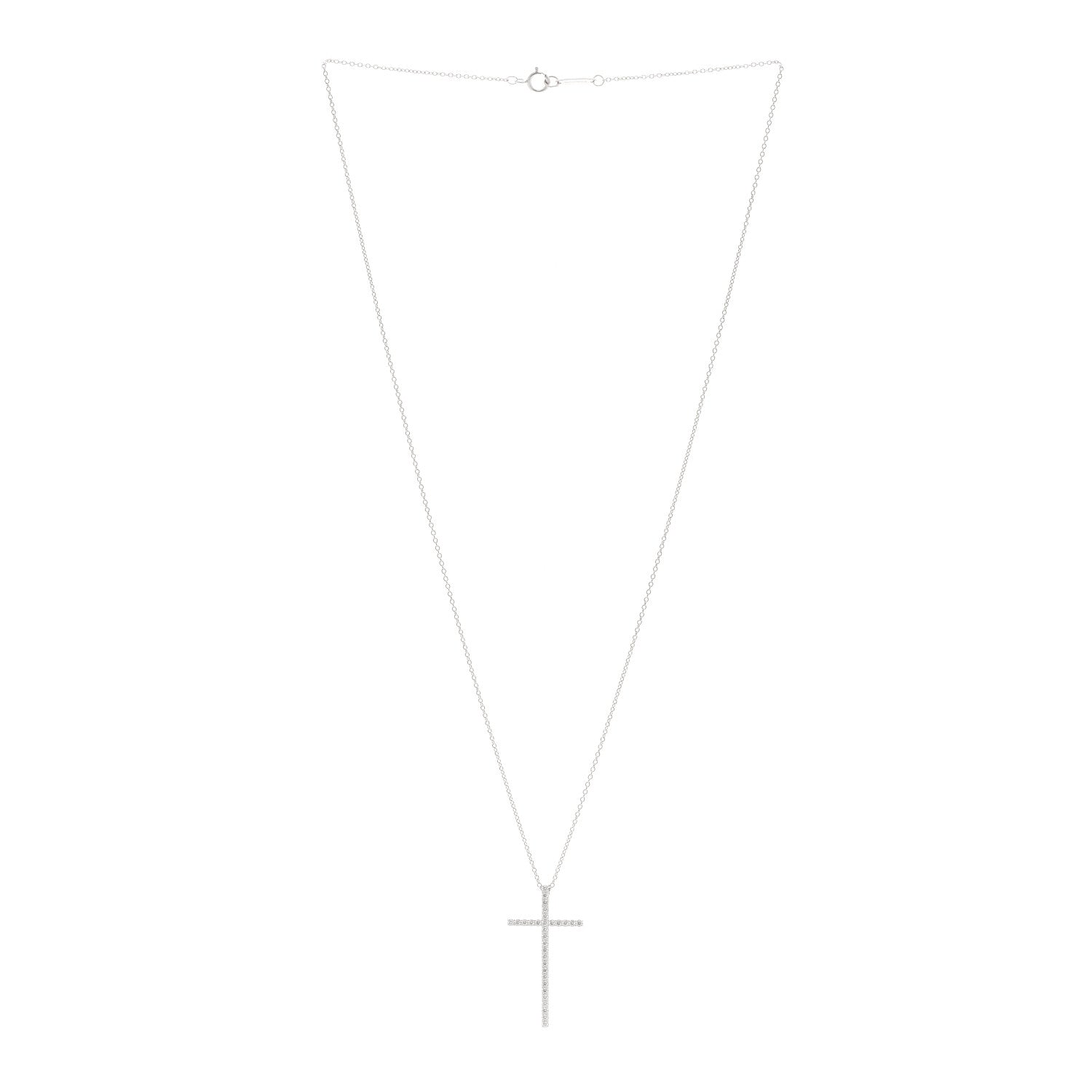 Tiffany 18K White Gold Diamond Metro Cross Pendant Necklace 3 of 6