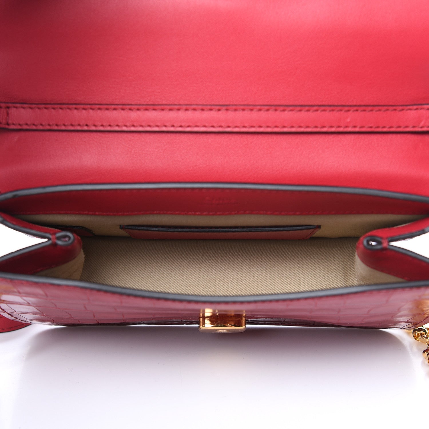 Chloe Calfskin Crocodile Embossed C Clutch With Chain Red 5 of 9