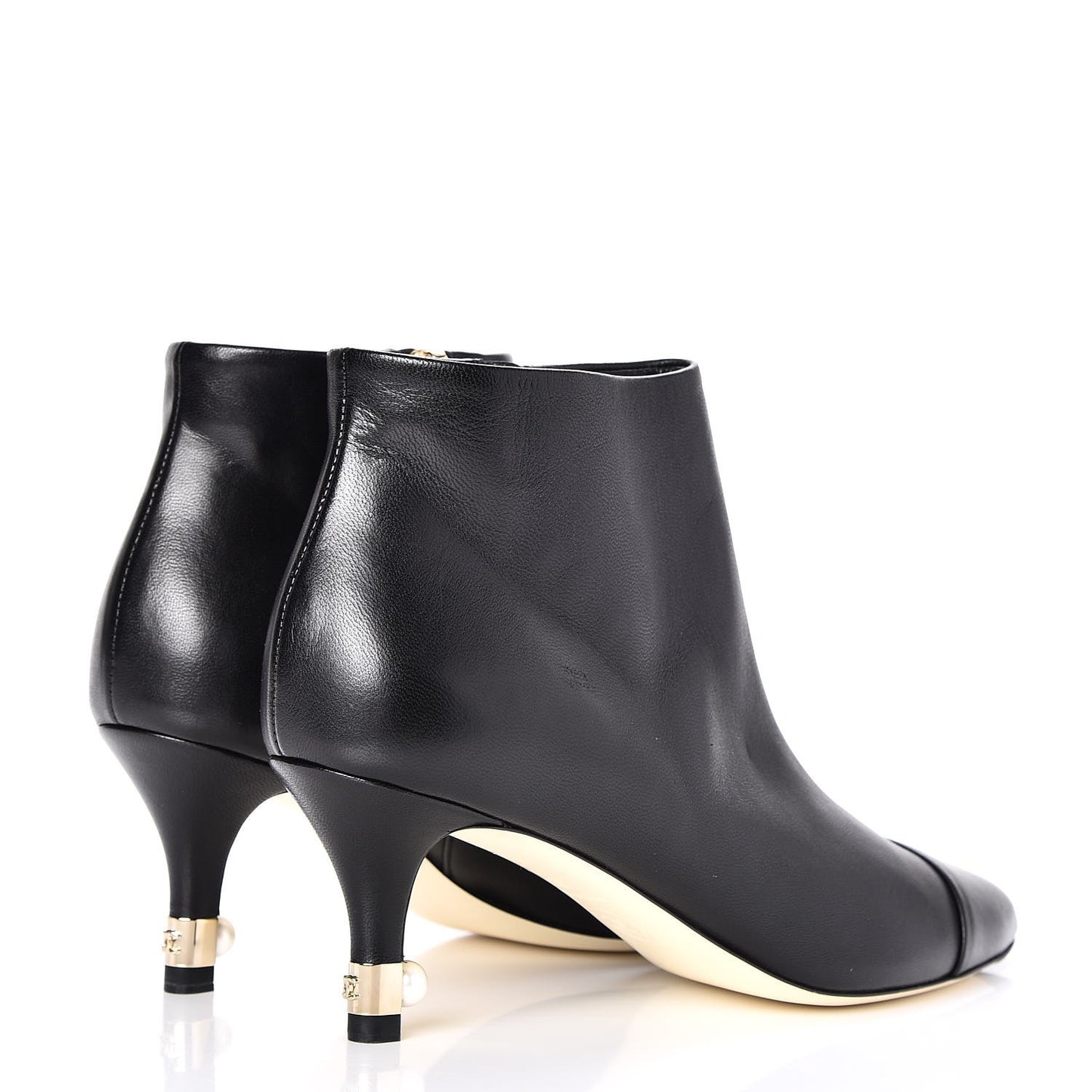 Calfskin Cap Toe Pearl Ankle Boots 35 Black