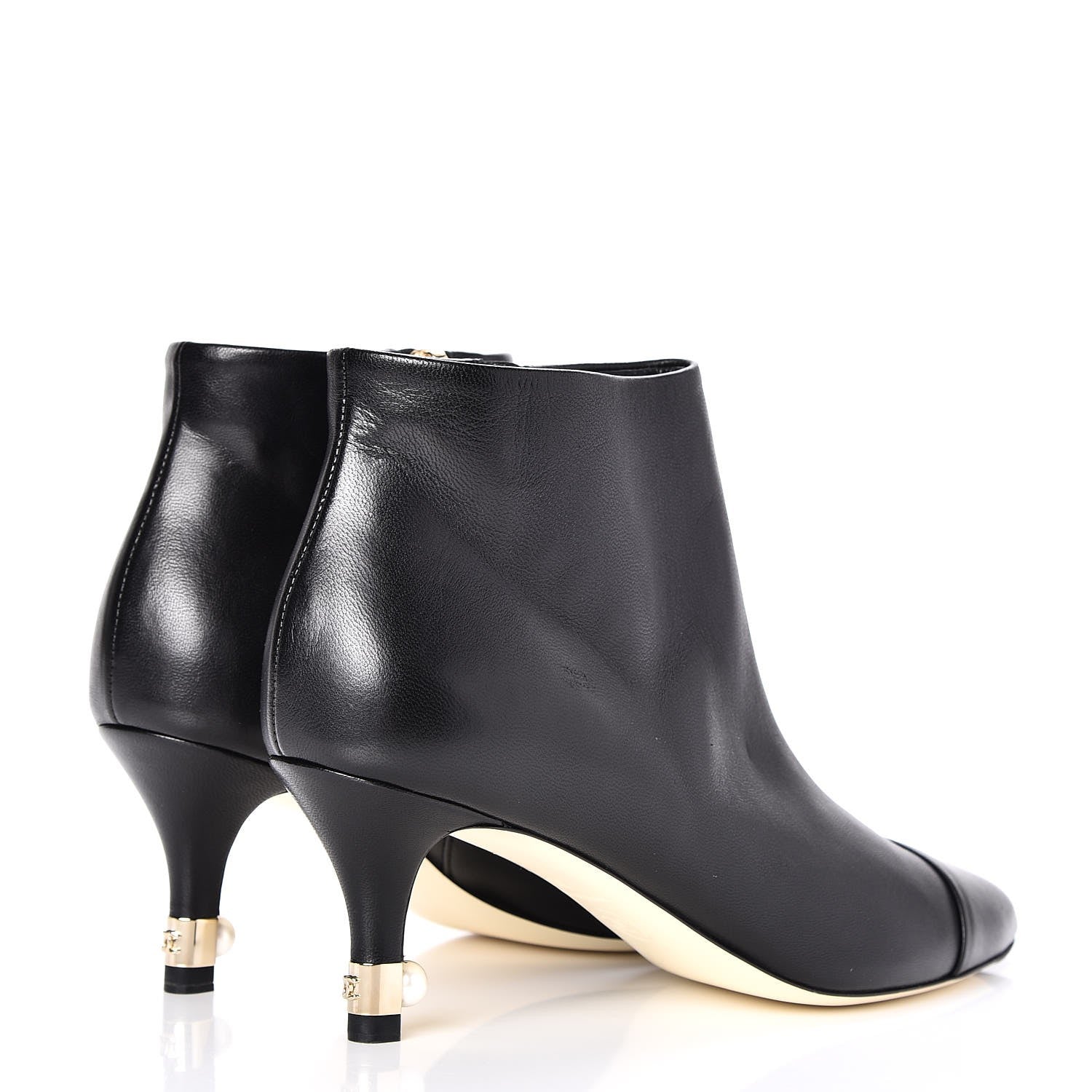 Chanel Calfskin Cap Toe Pearl Ankle Boots 35 Black 4 of 9