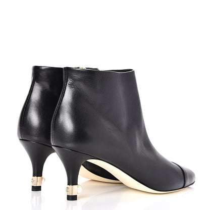 Chanel Calfskin Cap Toe Pearl Ankle Boots 35 Black 4 of 9