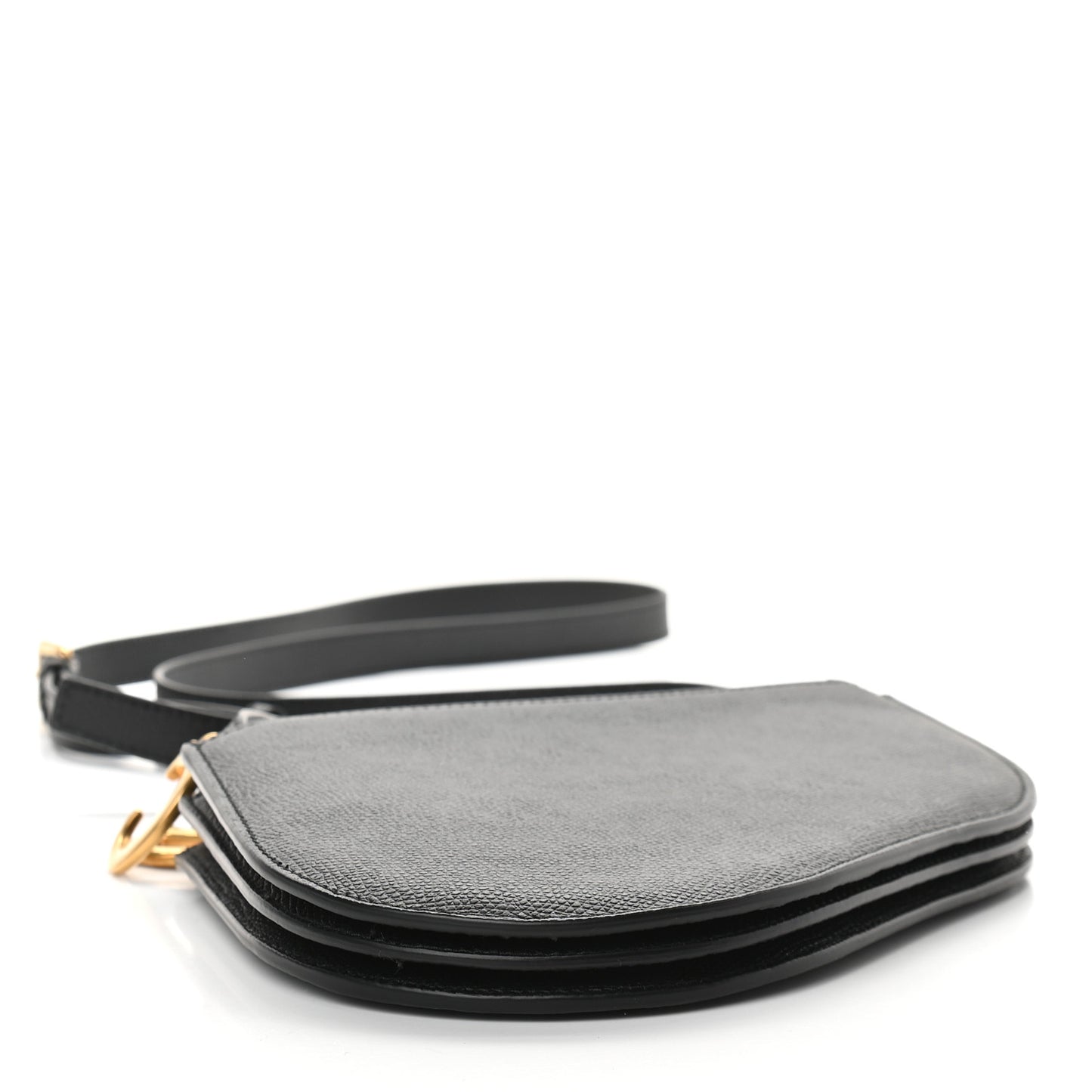 Grained Calfskin Saddle Pouch With Strap Black