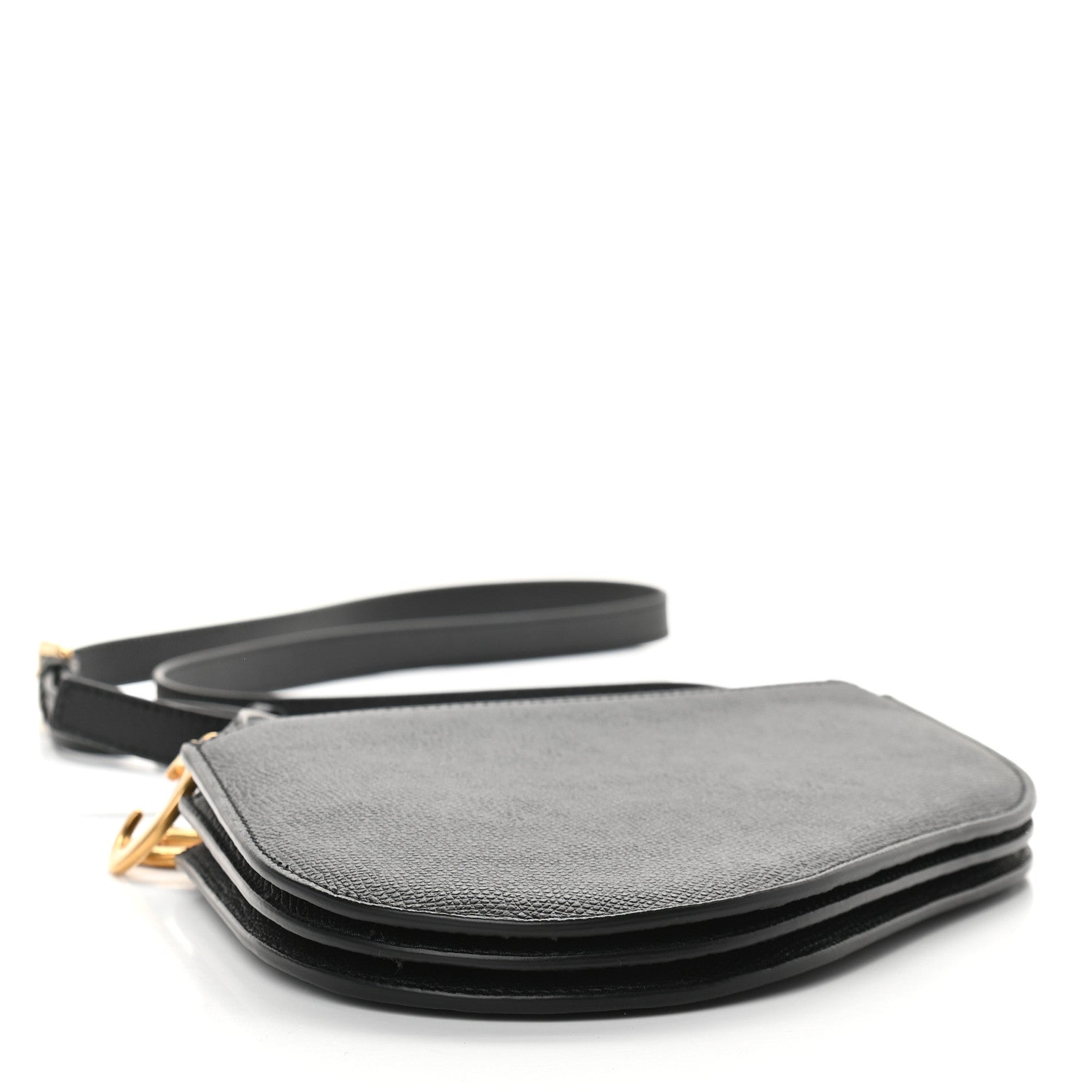 Christian Dior Grained Calfskin Saddle Pouch With Strap Black 4 of 10