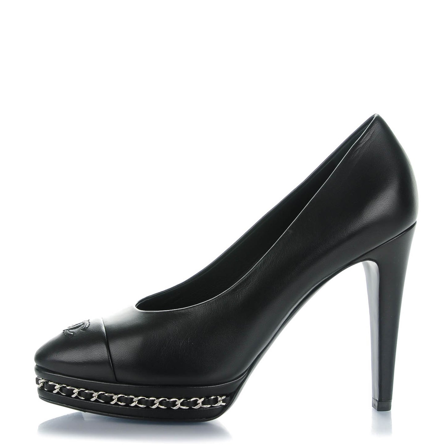 Calfskin Platform Chain Pumps 36 Black