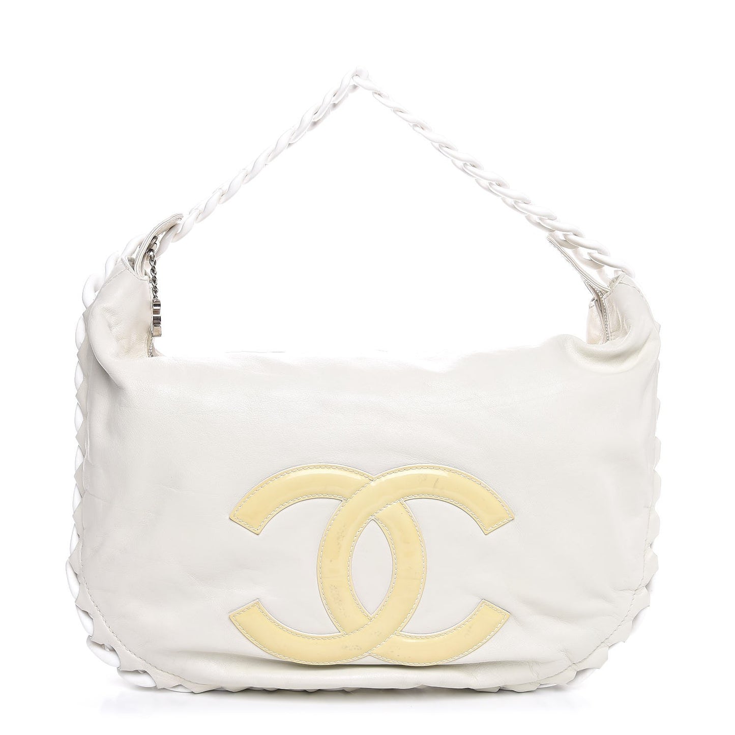 Calfskin Modern Chain Rhodoid Hobo White