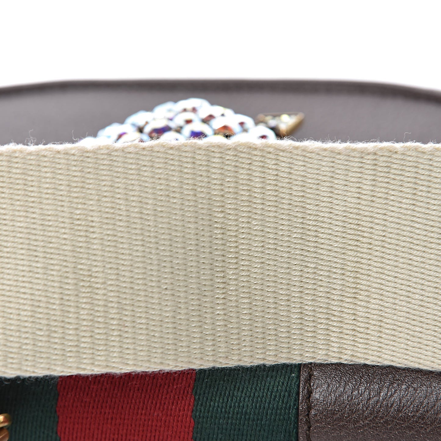 Textured Calfskin Web Crystal Heart Stripe Small Totem Shoulder Bag New Acero